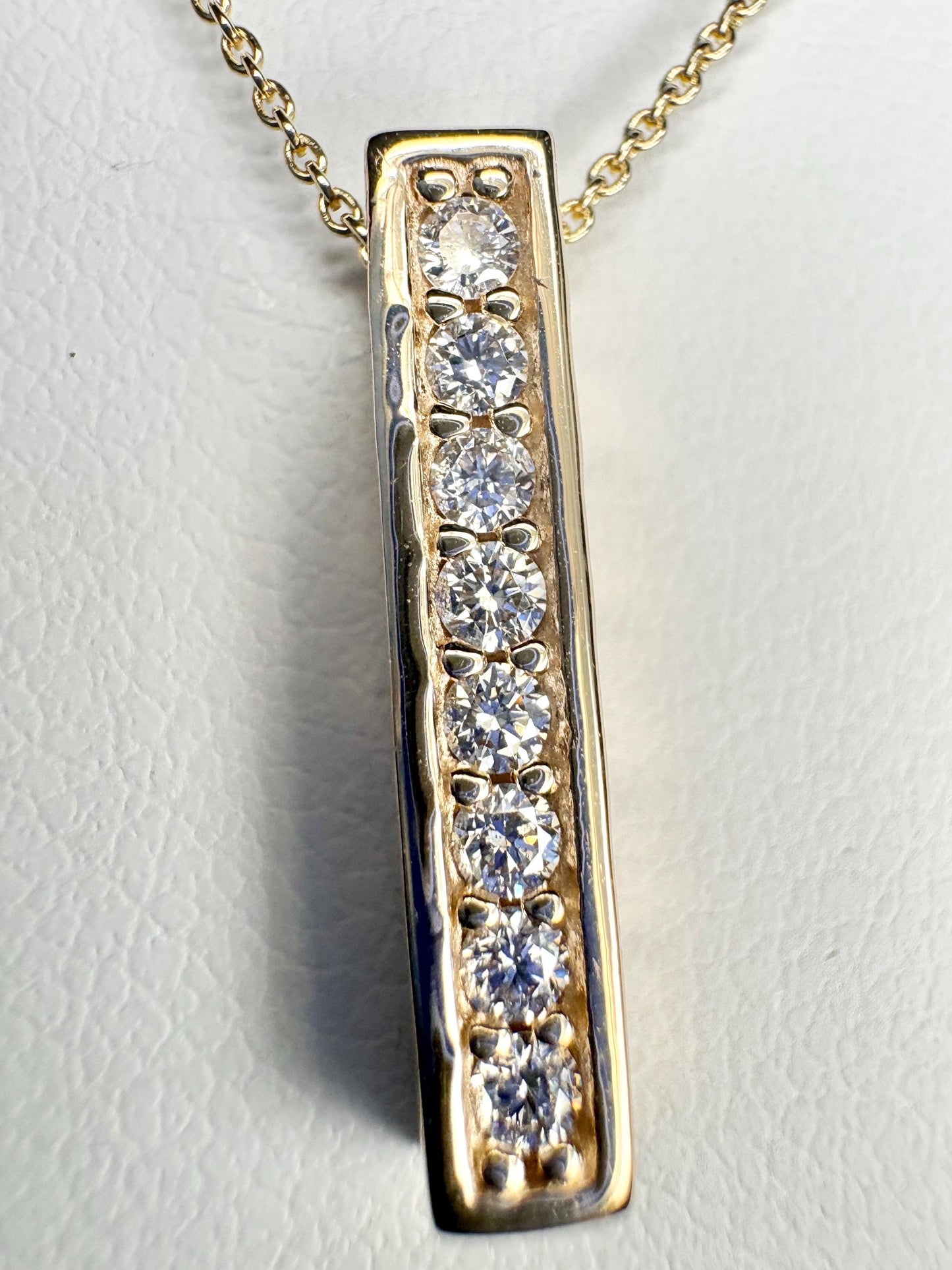 Vertical Diamond Maile Scroll Bar Pendant Necklace in Solid 14k Gold Adjustable Chain 16-18" - NewLifeJewelryVault