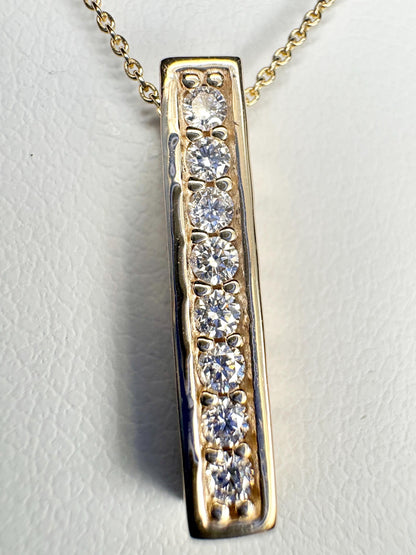 Vertical Diamond Maile Scroll Bar Pendant Necklace in Solid 14k Gold Adjustable Chain 16-18" - NewLifeJewelryVault