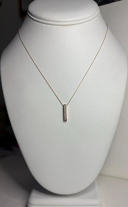 Vertical Diamond Maile Scroll Bar Pendant Necklace in Solid 14k Gold Adjustable Chain 16-18" - NewLifeJewelryVault