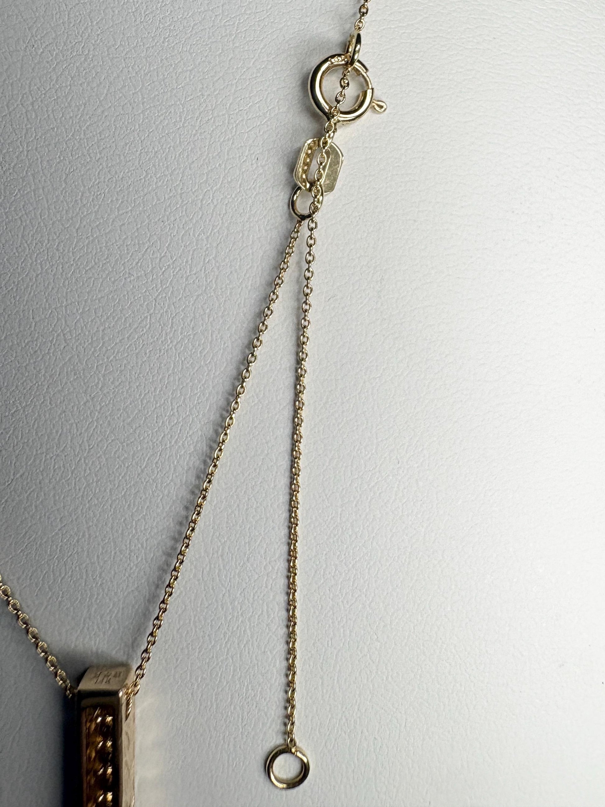 Vertical Diamond Maile Scroll Bar Pendant Necklace in Solid 14k Gold Adjustable Chain 16-18" - NewLifeJewelryVault