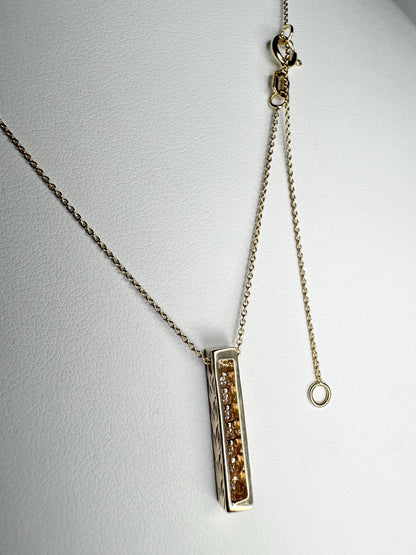 Vertical Diamond Maile Scroll Bar Pendant Necklace in Solid 14k Gold Adjustable Chain 16-18" - NewLifeJewelryVault