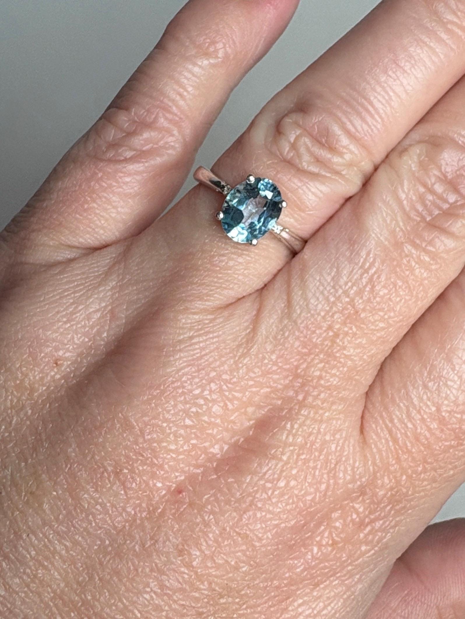 Sky Blue Topaz and Natural Diamond Ring Sterling Silver size 7 - NewLifeJewelryVault