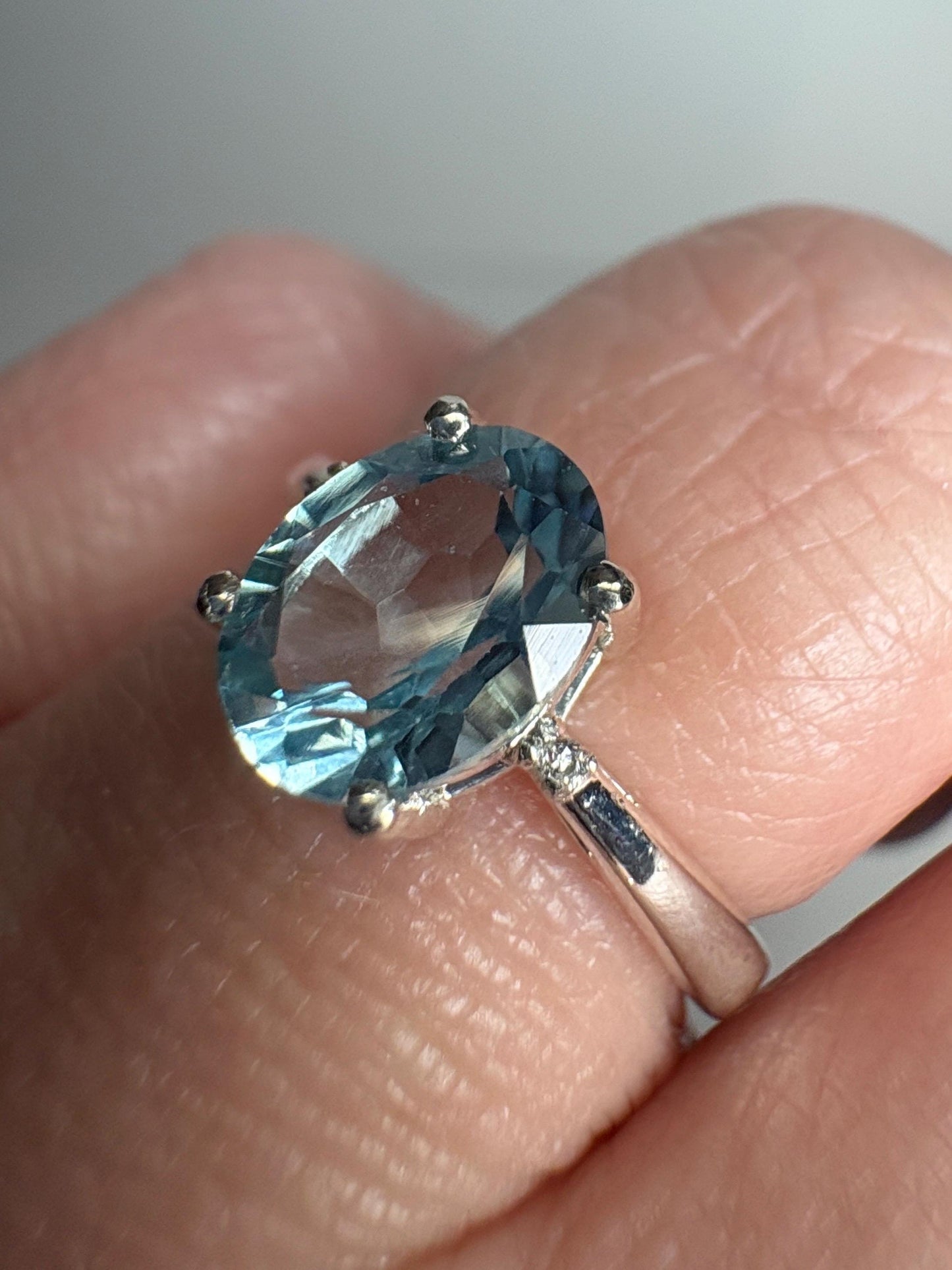Sky Blue Topaz and Natural Diamond Ring Sterling Silver size 7 - NewLifeJewelryVault