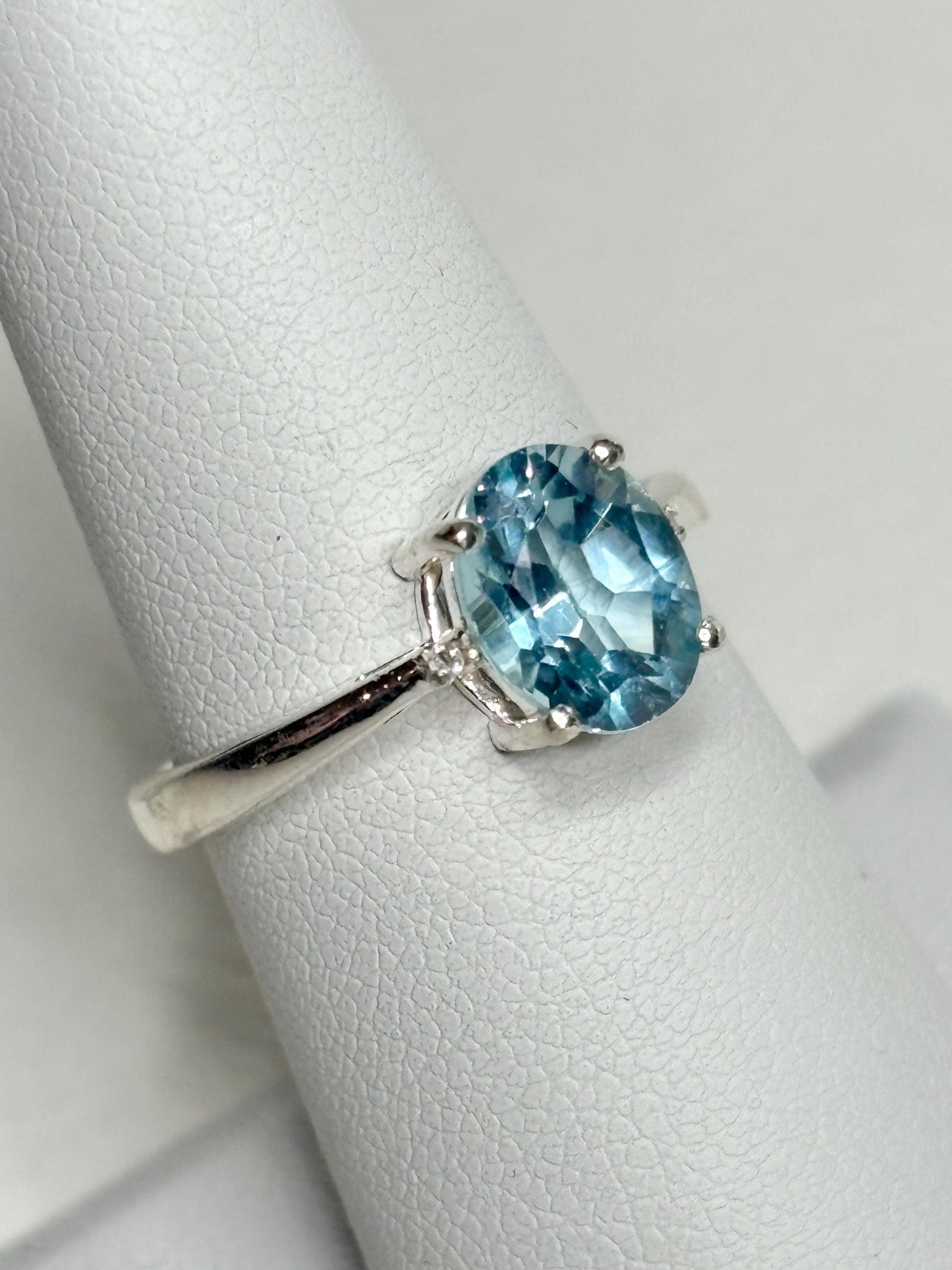 Sky Blue Topaz and Natural Diamond Ring Sterling Silver size 7 - NewLifeJewelryVault