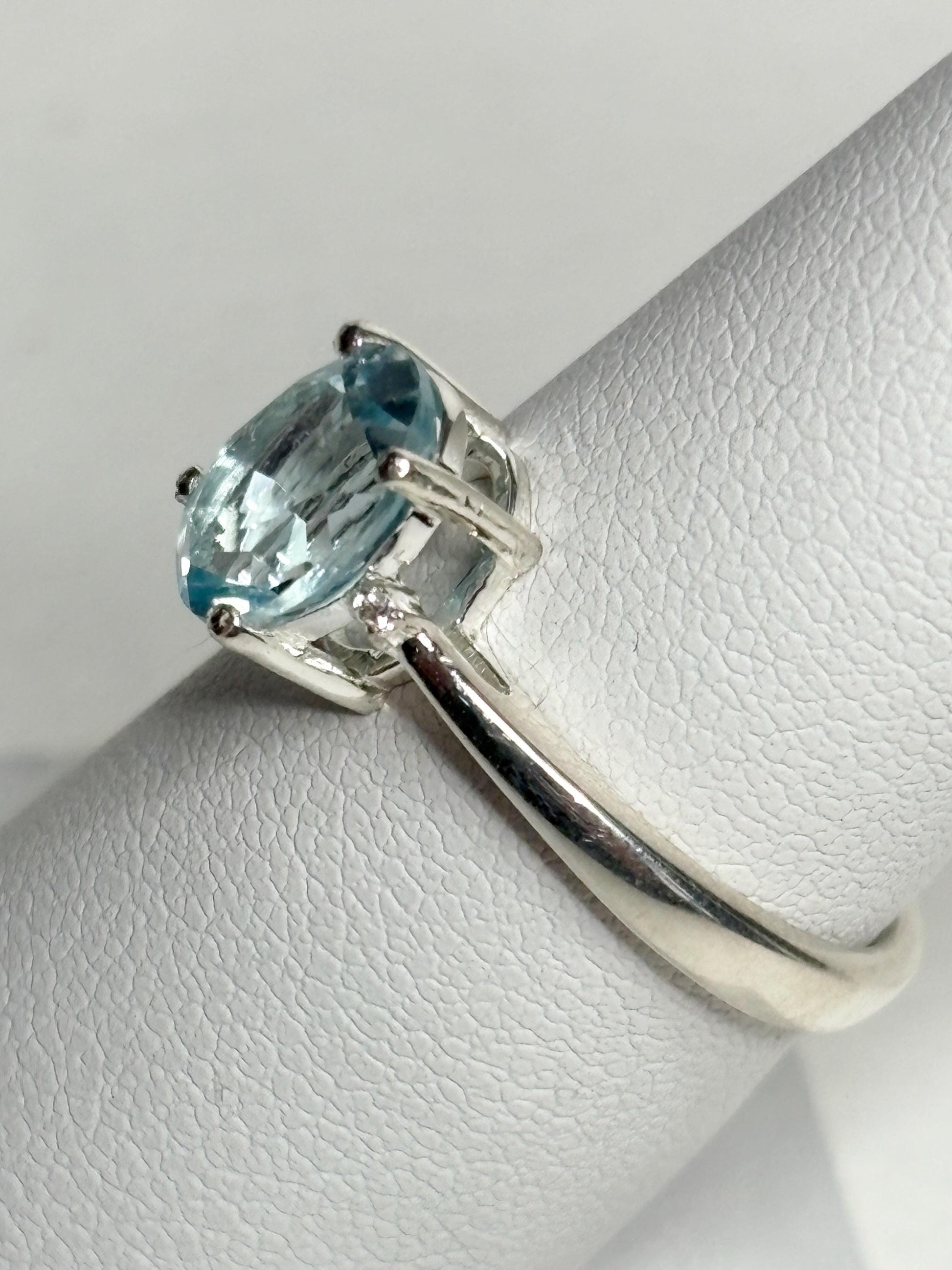 Sky Blue Topaz and Natural Diamond Ring Sterling Silver size 7 - NewLifeJewelryVault