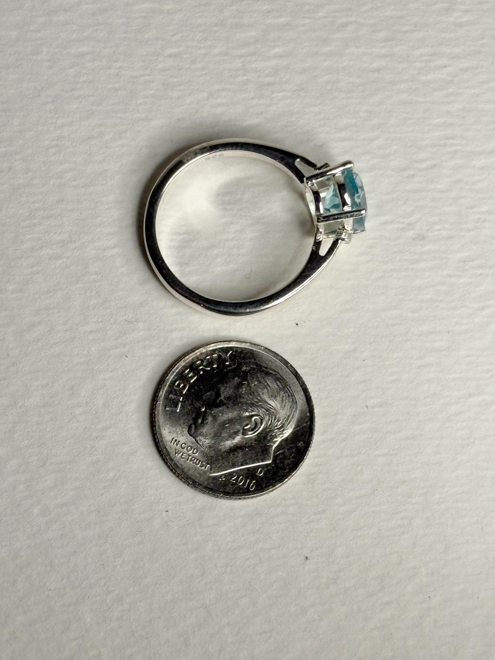 Sky Blue Topaz and Natural Diamond Ring Sterling Silver size 7 - NewLifeJewelryVault