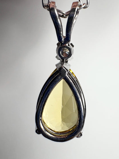 Heliodor Yellow Beryl and Diamond Pear shaped Pendant Necklace Solid 14k White Gold 16" - NewLifeJewelryVault