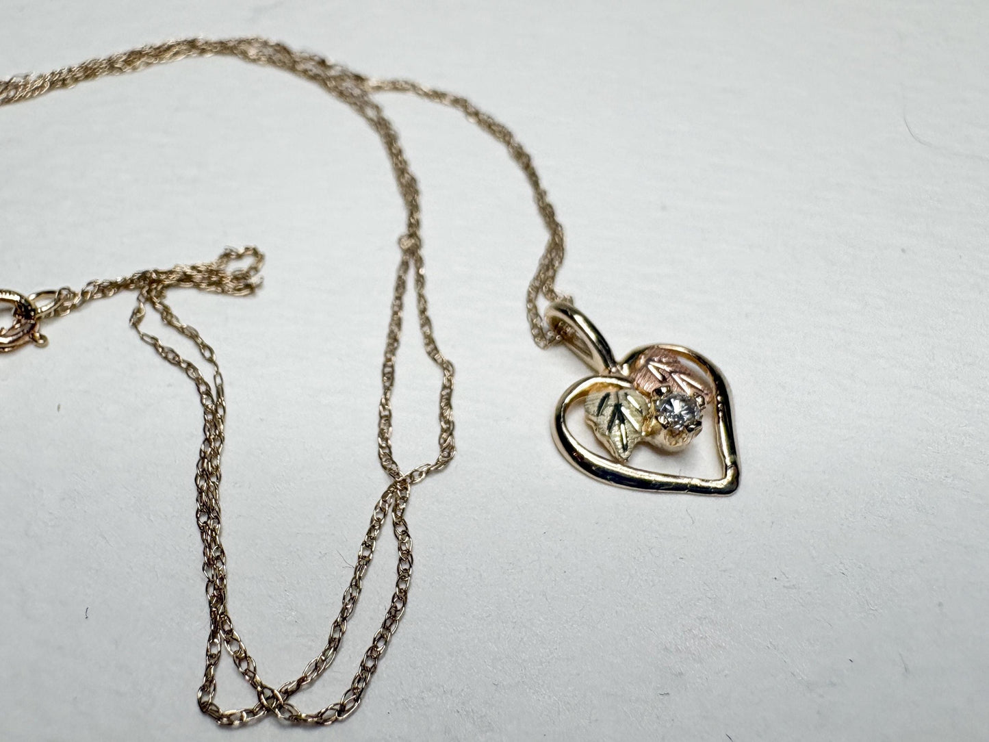 Black Hills Gold Natural Diamond Heart Pendant Necklace Solid 10k Gold 18" - NewLifeJewelryVault