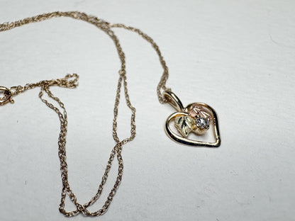 Black Hills Gold Natural Diamond Heart Pendant Necklace Solid 10k Gold 18" - NewLifeJewelryVault