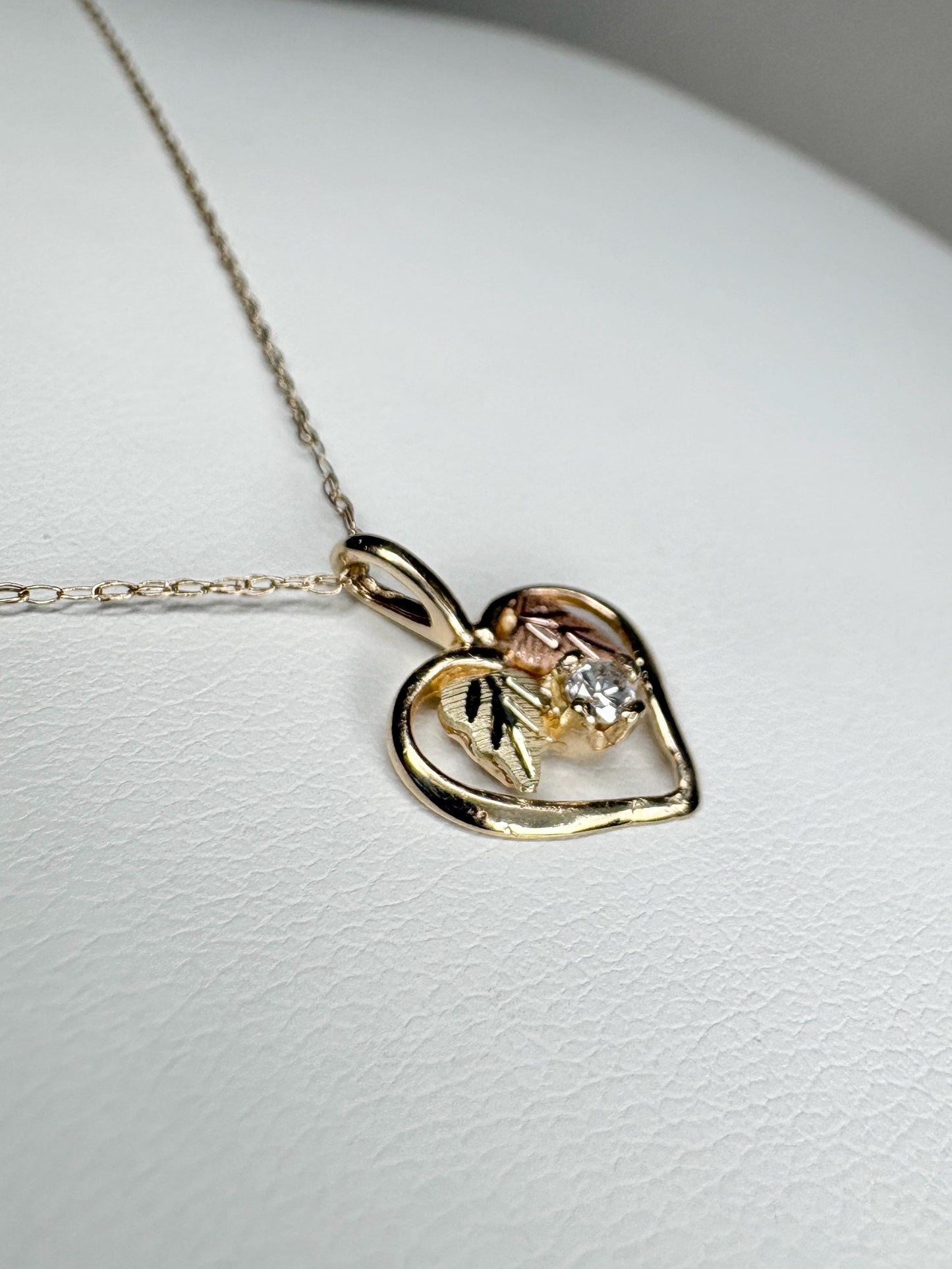 Black Hills Gold Natural Diamond Heart Pendant Necklace Solid 10k Gold 18" - NewLifeJewelryVault