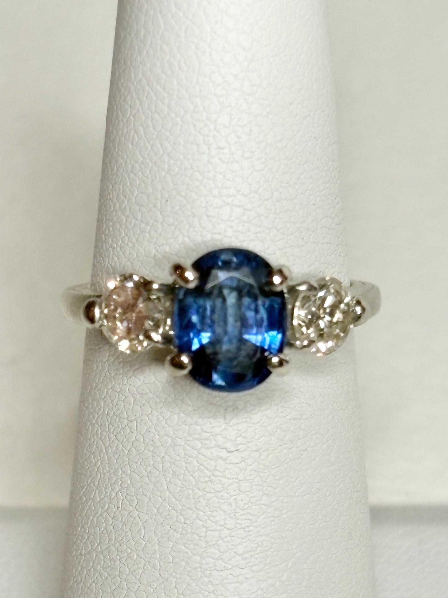 Sapphire and Diamond Platinum Band Ring size 5.5 - NewLifeJewelryVault