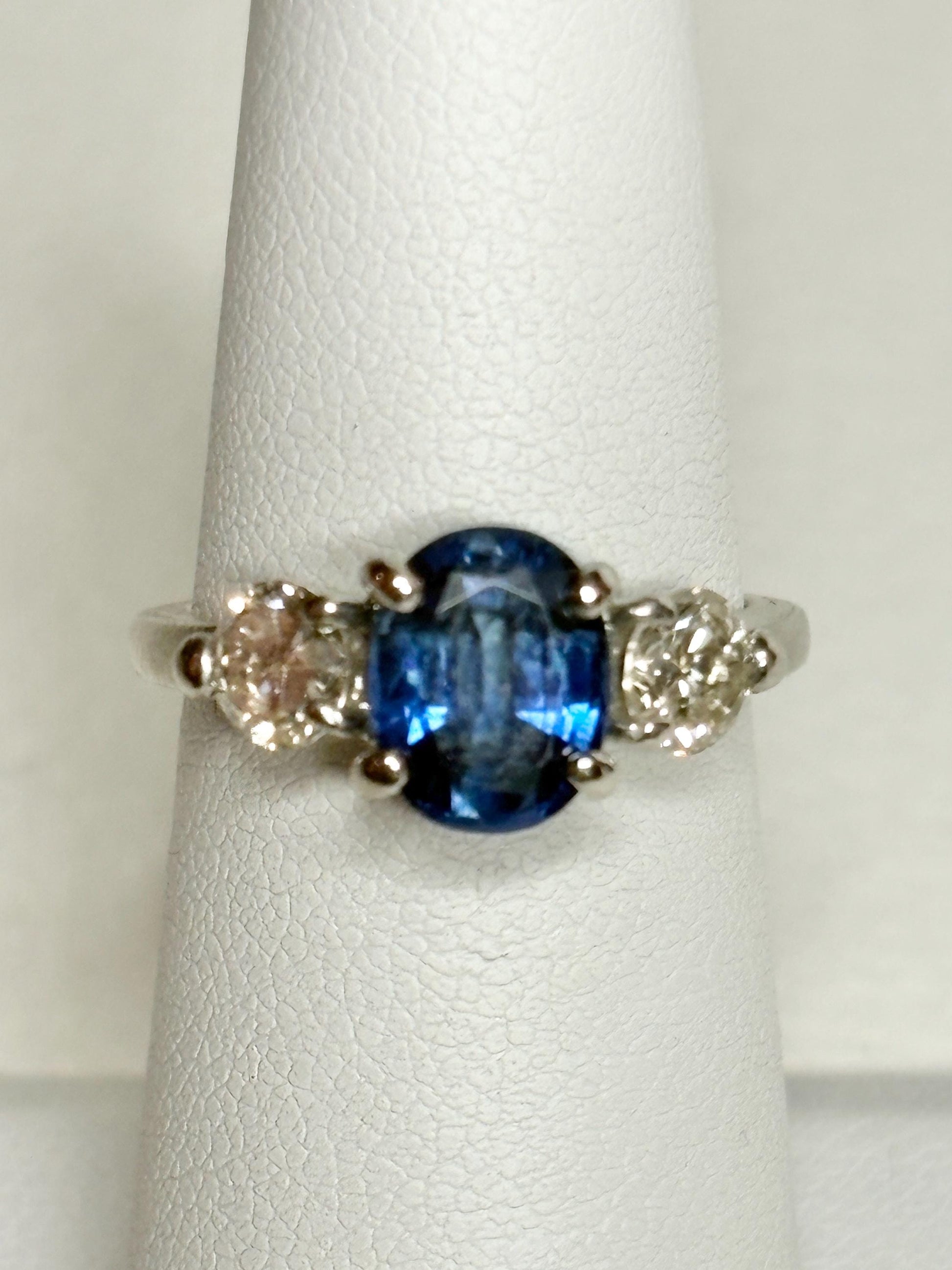 Sapphire and Diamond Platinum Band Ring size 5.5 - NewLifeJewelryVault