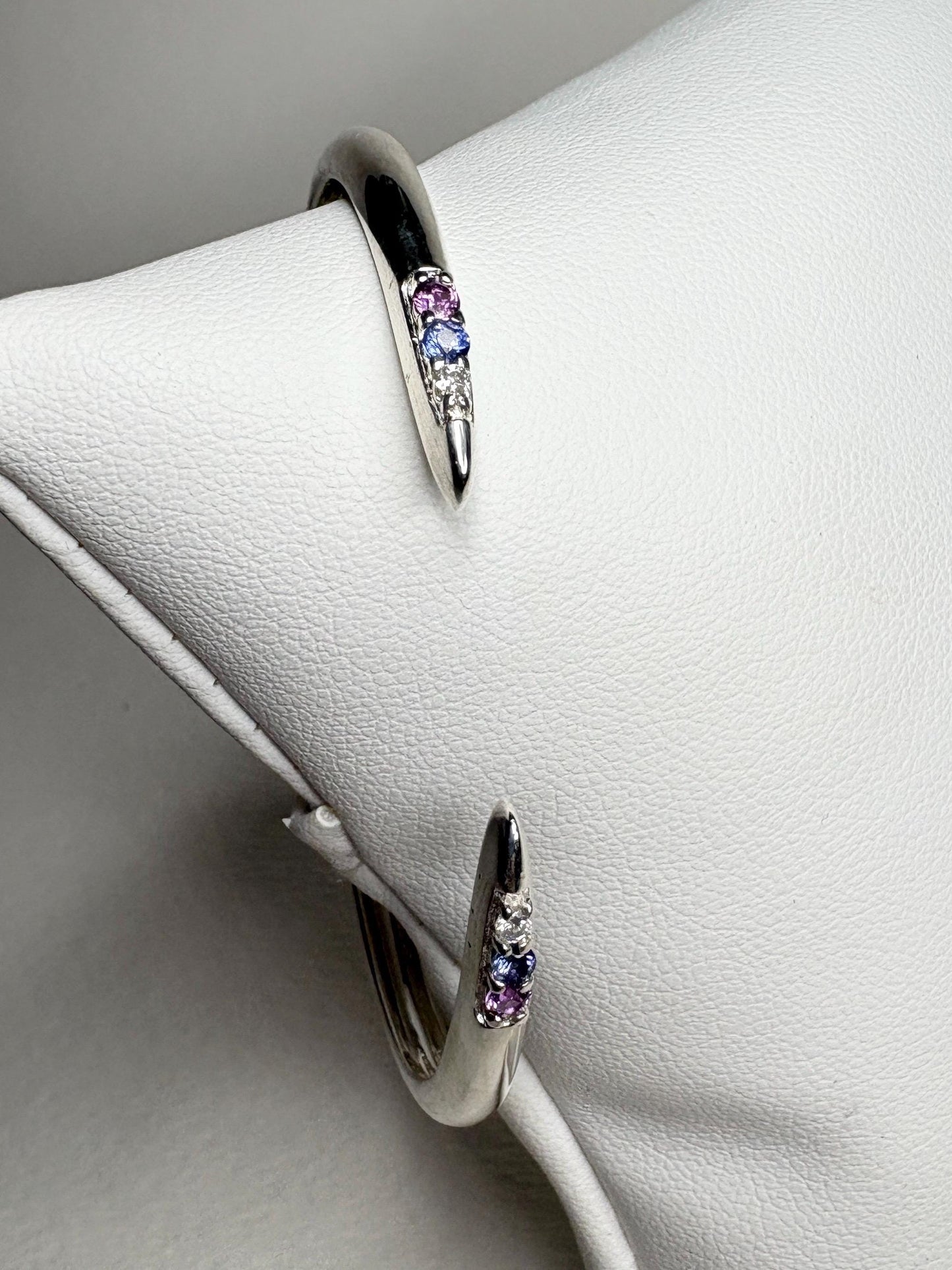 Open Cuff Bangle Purple Violet Sapphires with Diamonds Sterling Silver size Adjustable Medium - NewLifeJewelryVault