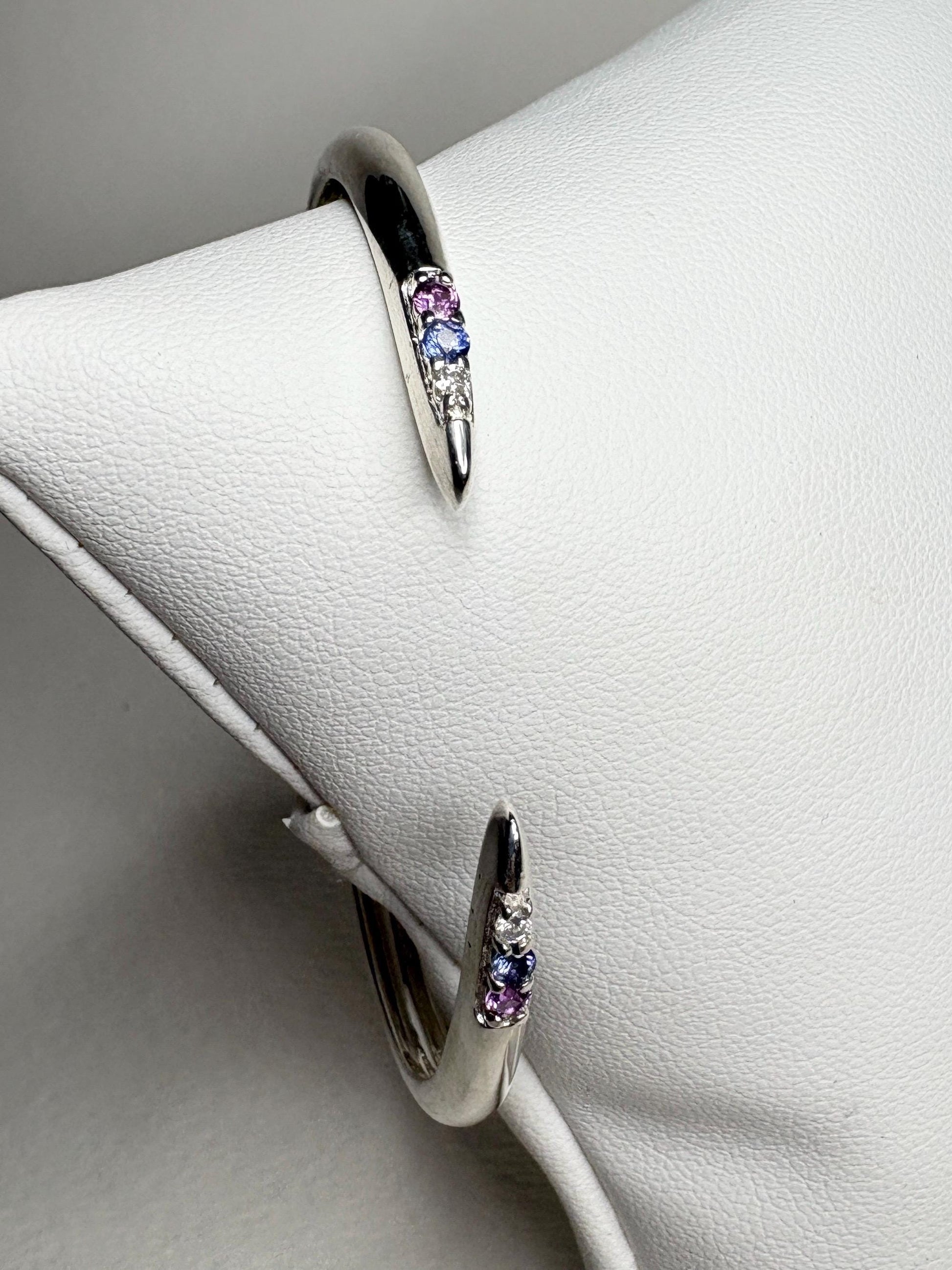 Open Cuff Bangle Purple Violet Sapphires with Diamonds Sterling Silver size Adjustable Medium - NewLifeJewelryVault