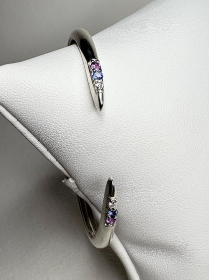 Open Cuff Bangle Purple Violet Sapphires with Diamonds Sterling Silver size Adjustable Medium - NewLifeJewelryVault
