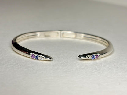 Open Cuff Bangle Purple Violet Sapphires with Diamonds Sterling Silver size Adjustable Medium - NewLifeJewelryVault