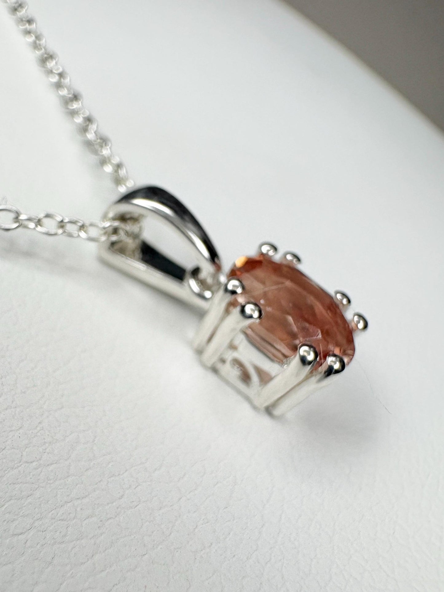 Oregon Sunstone Light Red Pendant Necklace Sterling Silver Adjustable 16-18" - NewLifeJewelryVault