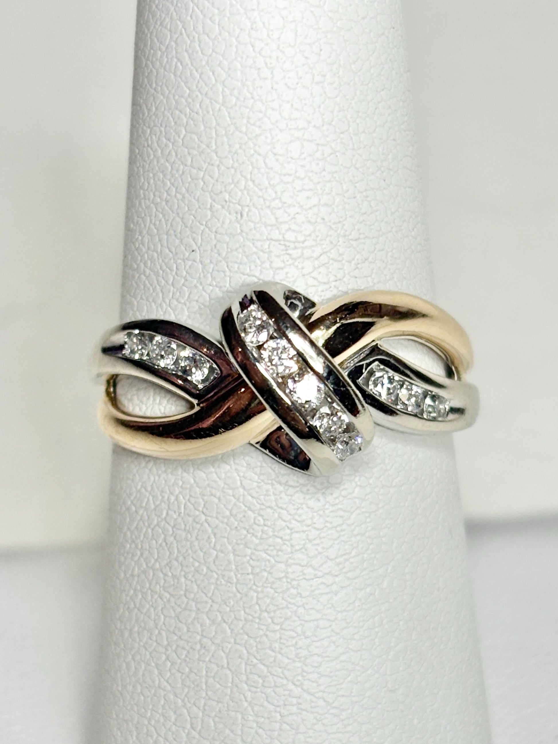 Two Toned Channel Set Diamond Ring Bypass Ribbon Style Solid 10k Gold size 7.25 - NewLifeJewelryVault