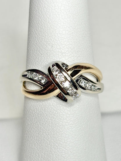 Two Toned Channel Set Diamond Ring Bypass Ribbon Style Solid 10k Gold size 7.25 - NewLifeJewelryVault