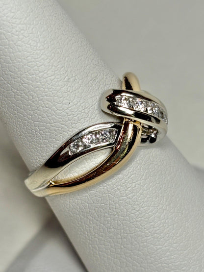 Two Toned Channel Set Diamond Ring Bypass Ribbon Style Solid 10k Gold size 7.25 - NewLifeJewelryVault