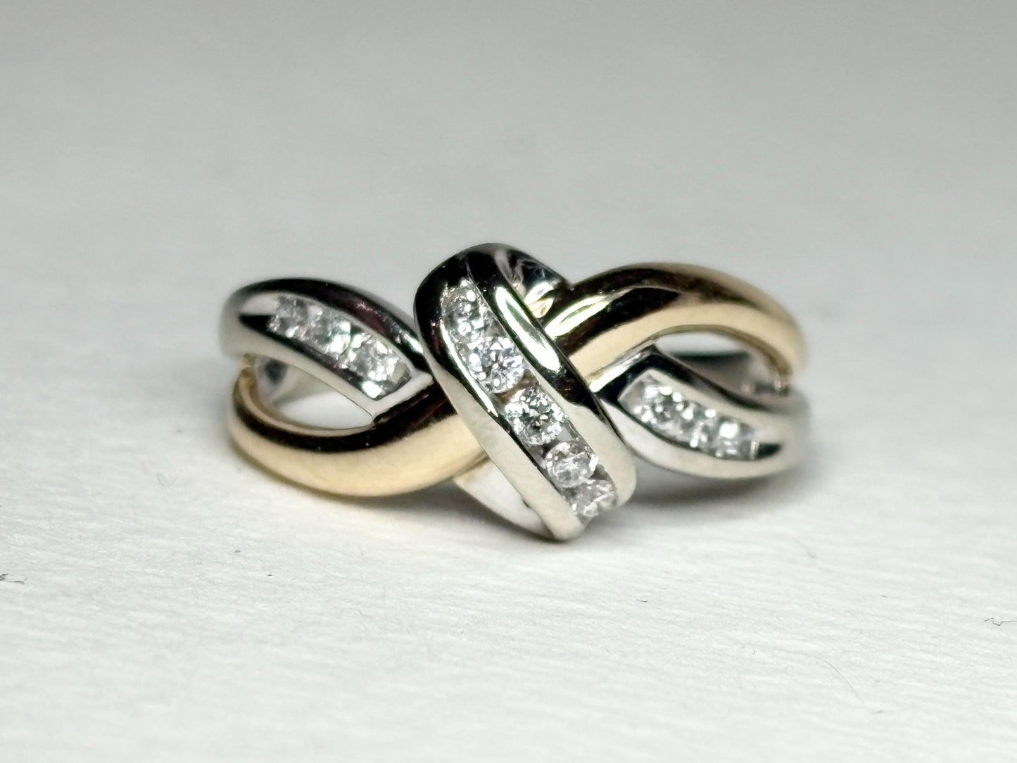 Two Toned Channel Set Diamond Ring Bypass Ribbon Style Solid 10k Gold size 7.25 - NewLifeJewelryVault