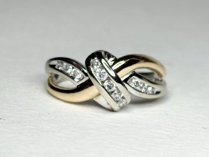 Two Toned Channel Set Diamond Ring Bypass Ribbon Style Solid 10k Gold size 7.25 - NewLifeJewelryVault