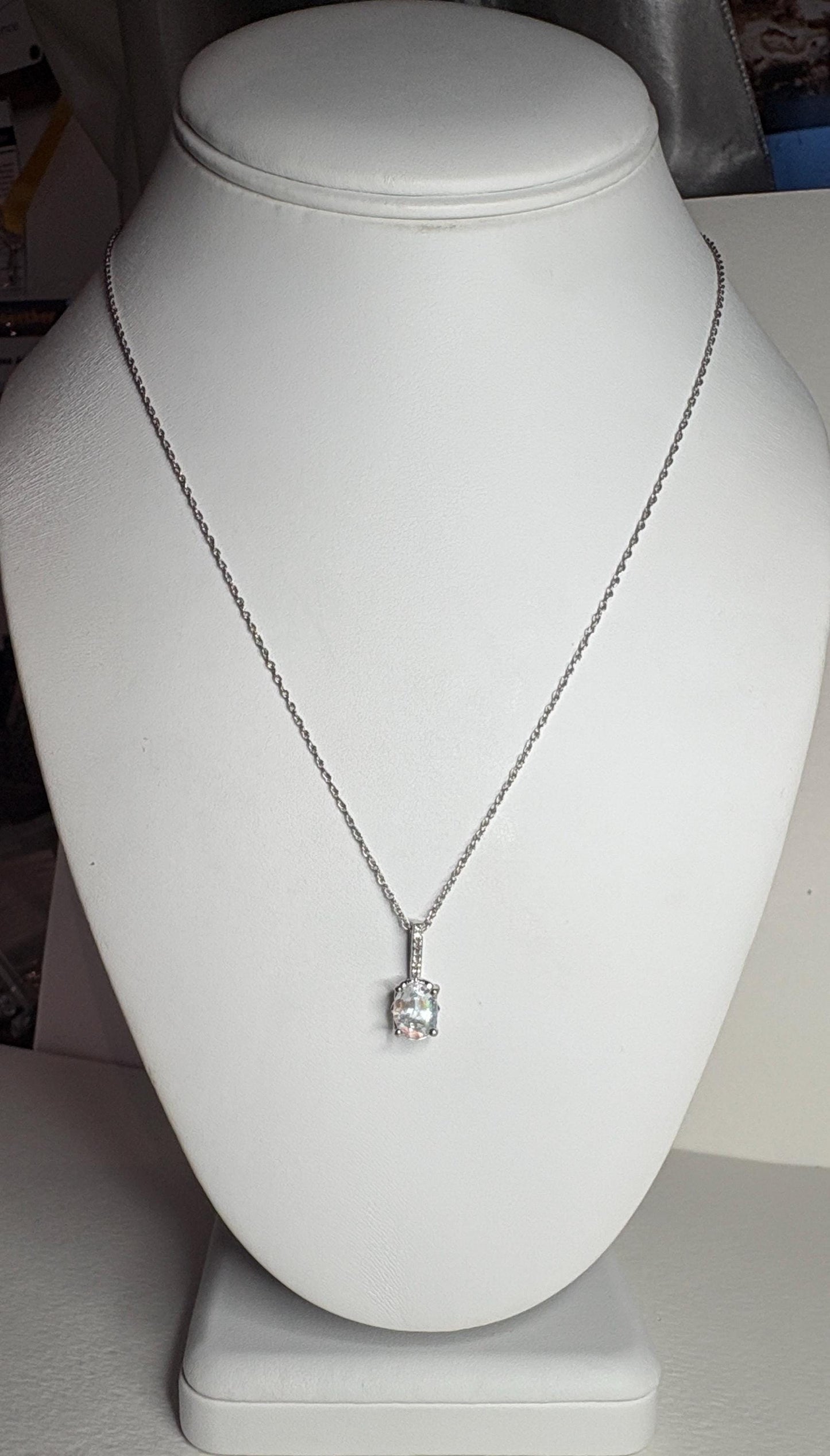 Madagascar Rainbow Moonstone and Diamond Pendant Necklace Sterling Silver 18" - NewLifeJewelryVault
