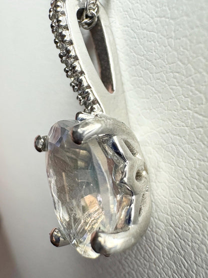 Madagascar Rainbow Moonstone and Diamond Pendant Necklace Sterling Silver 18" - NewLifeJewelryVault