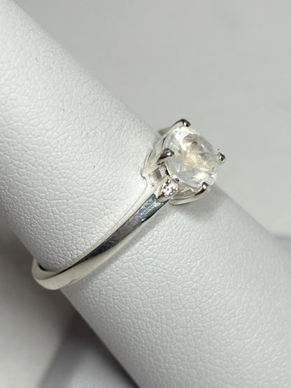 Rainbow Moonstone and Zircon Ring in Sterling Silver size 7 - NewLifeJewelryVault
