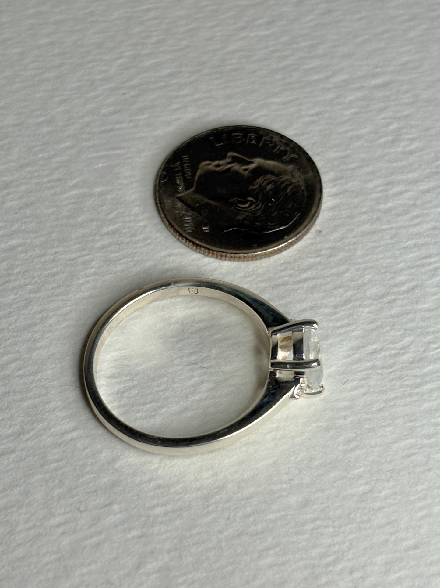 Rainbow Moonstone and Zircon Ring in Sterling Silver size 7 - NewLifeJewelryVault