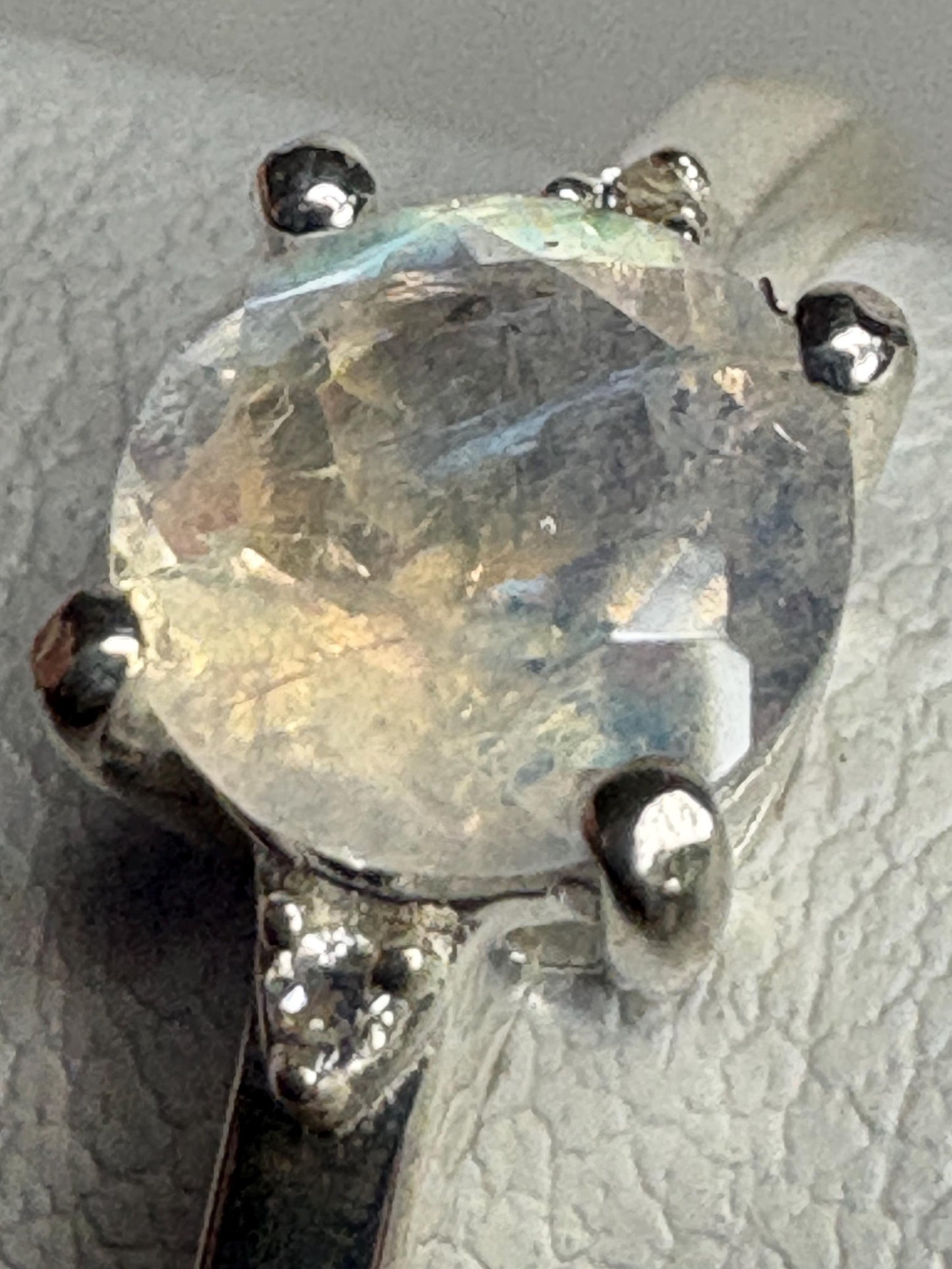 Rainbow Moonstone and Zircon Ring in Sterling Silver size 7 - NewLifeJewelryVault