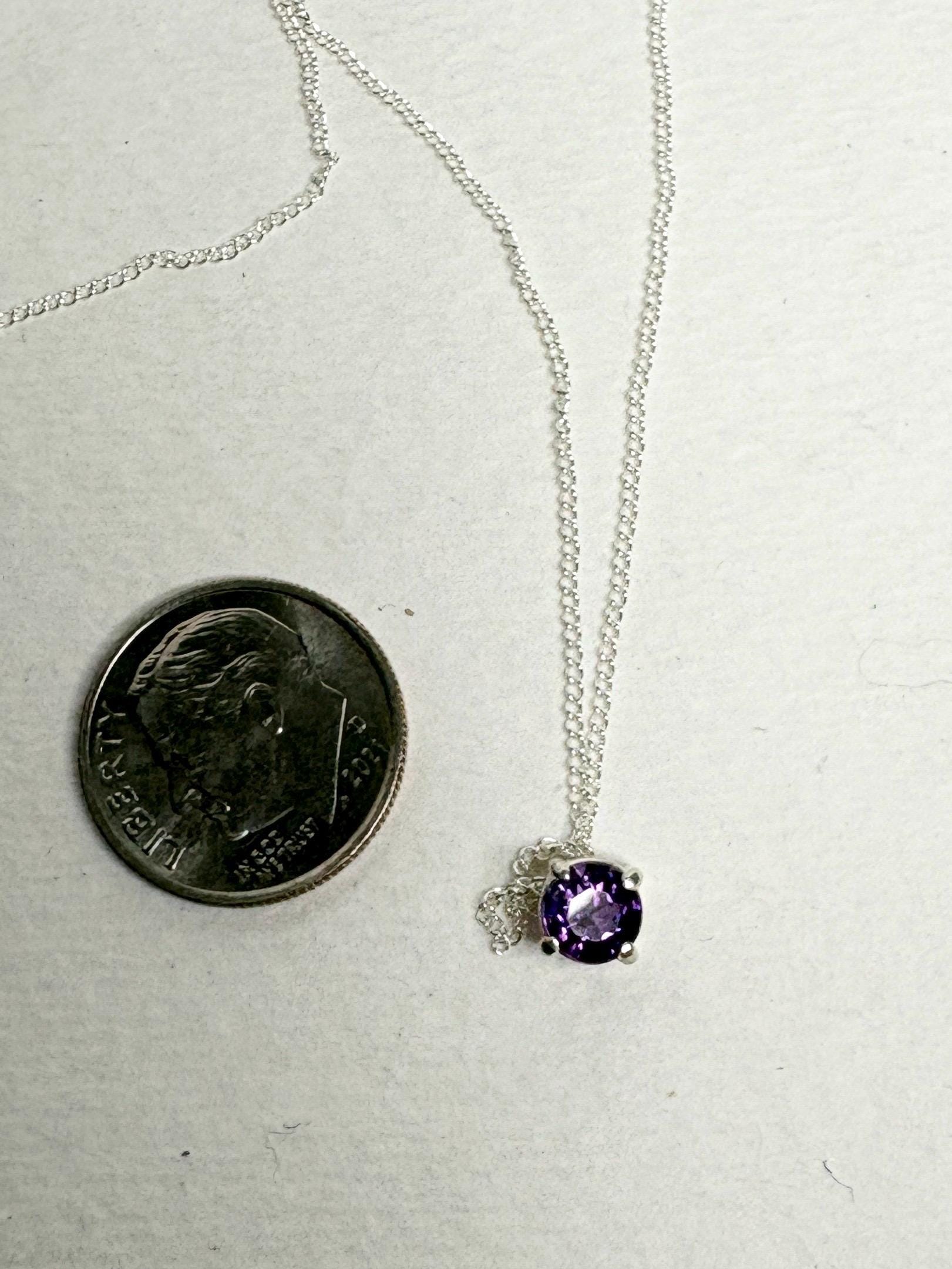 Four Peaks Amethyst from Arizona Solitaire Necklace Sterling Silver 5mm 20" - NewLifeJewelryVault