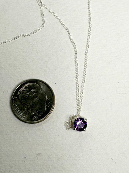 Four Peaks Amethyst from Arizona Solitaire Necklace Sterling Silver 5mm 20" - NewLifeJewelryVault