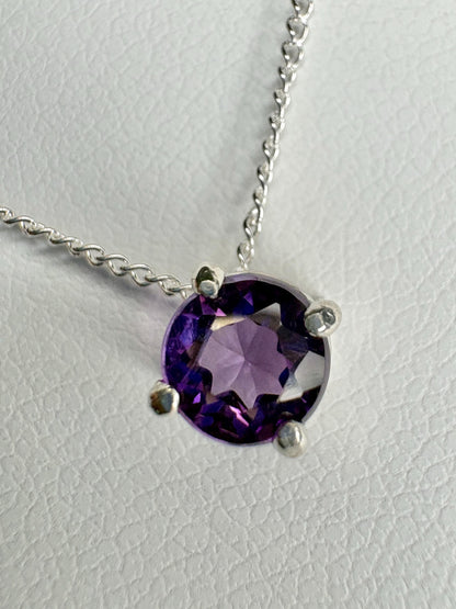 Four Peaks Amethyst from Arizona Solitaire Necklace Sterling Silver 5mm 20" - NewLifeJewelryVault