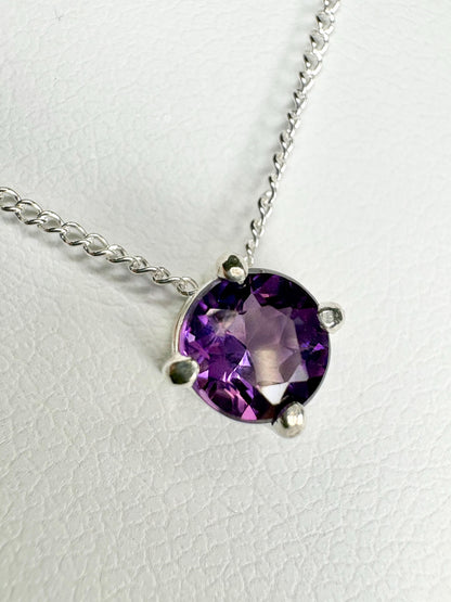 Four Peaks Amethyst from Arizona Solitaire Necklace Sterling Silver 5mm 20" - NewLifeJewelryVault