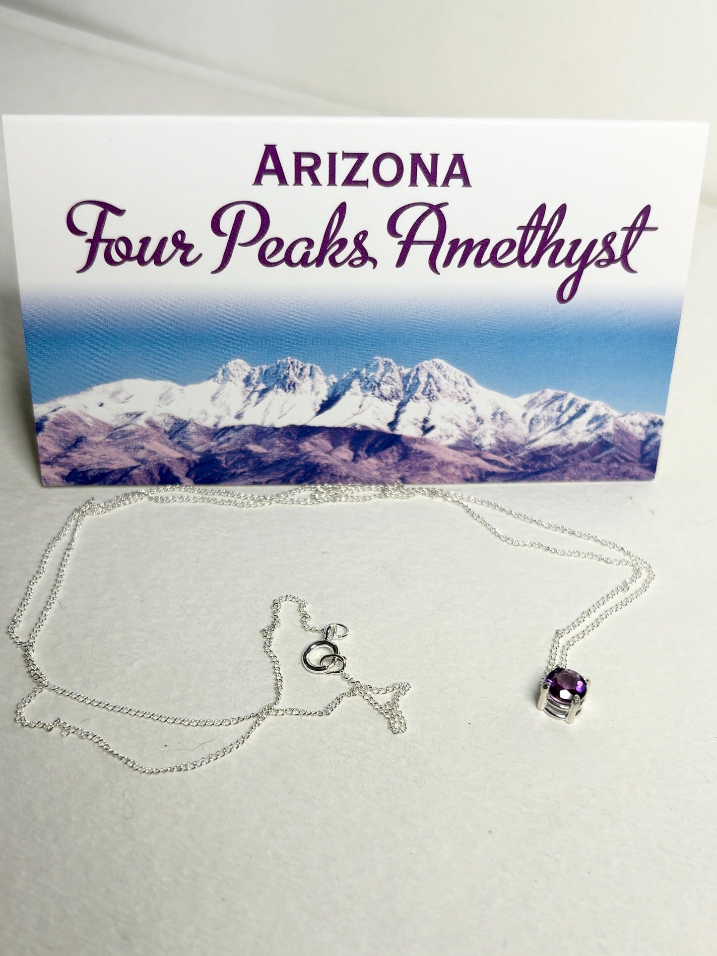 Four Peaks Amethyst from Arizona Solitaire Necklace Sterling Silver 5mm 20" - NewLifeJewelryVault
