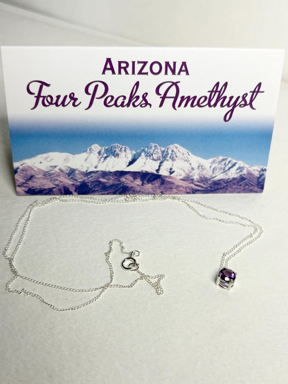 Four Peaks Amethyst from Arizona Solitaire Necklace Sterling Silver 5mm 20" - NewLifeJewelryVault