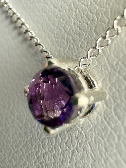 Four Peaks Amethyst from Arizona Solitaire Necklace Sterling Silver 4mm 18" - NewLifeJewelryVault