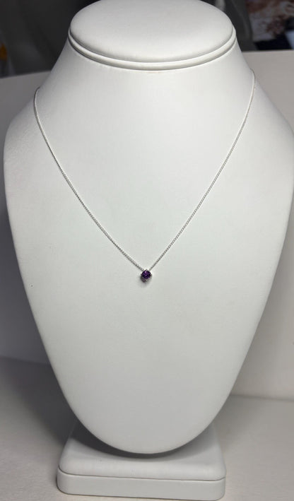 Four Peaks Amethyst from Arizona Solitaire Necklace Sterling Silver 4mm 18" - NewLifeJewelryVault