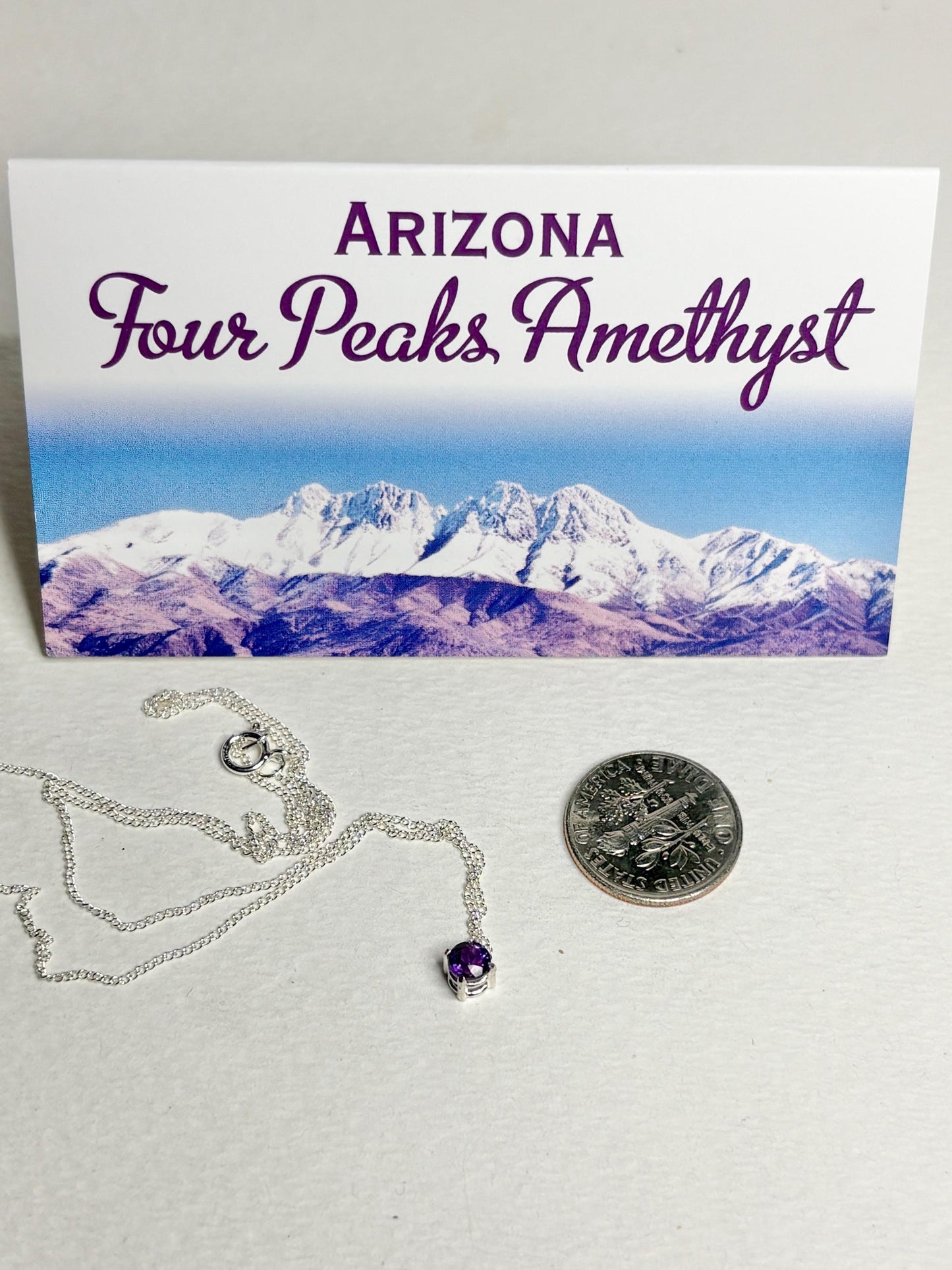 Four Peaks Amethyst from Arizona Solitaire Necklace Sterling Silver 4mm 18" - NewLifeJewelryVault