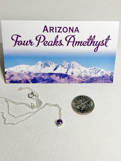 Four Peaks Amethyst from Arizona Solitaire Necklace Sterling Silver 4mm 18" - NewLifeJewelryVault