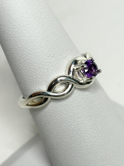 Arizona Amethyst Four Peaks Ribbon Twist Solitaire Ring Sterling Silver size 6.75 - NewLifeJewelryVault