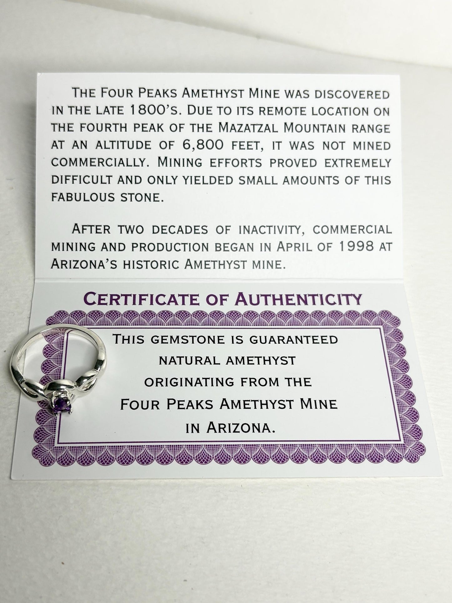 Arizona Amethyst Four Peaks Ribbon Twist Solitaire Ring Sterling Silver size 6.75 - NewLifeJewelryVault
