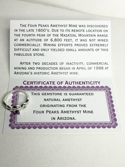 Arizona Amethyst Four Peaks Ribbon Twist Solitaire Ring Sterling Silver size 6.75 - NewLifeJewelryVault