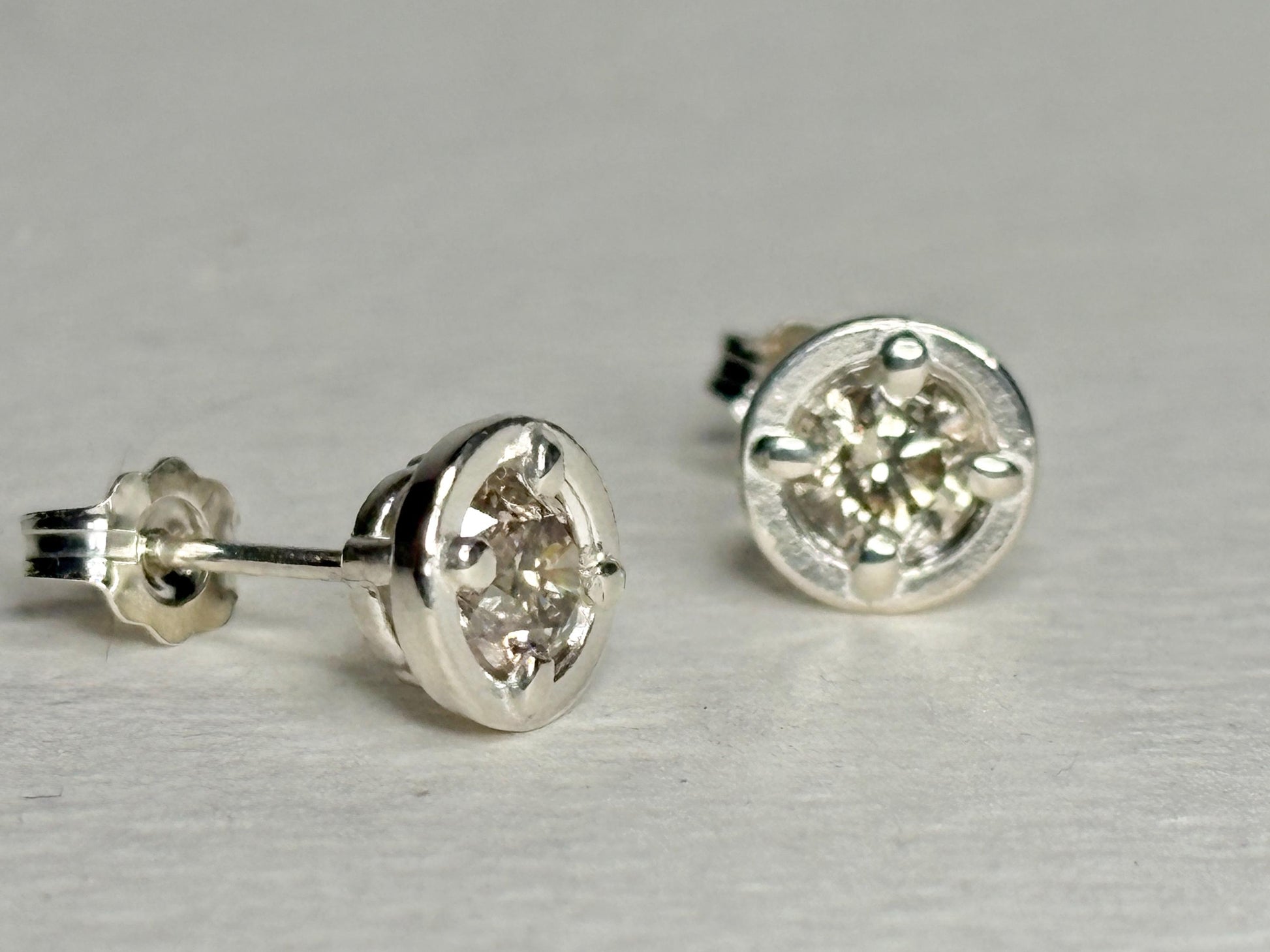 Natural Champagne Diamond Stud Earrings in Sterling Silver .70ctw - NewLifeJewelryVault