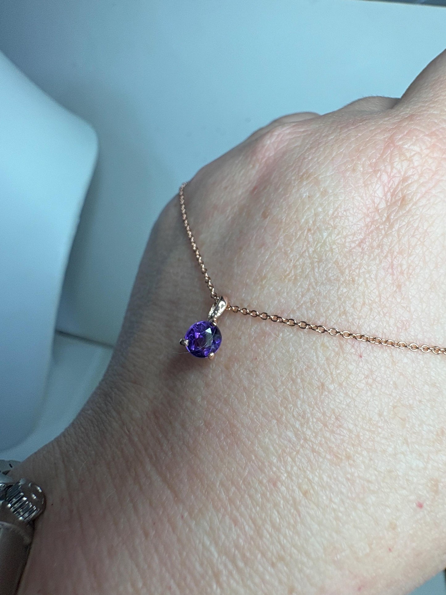 Arizona Amethyst Four Peaks Solitaire Pendant Necklace in Solid 14k Rose Gold 18" - NewLifeJewelryVault