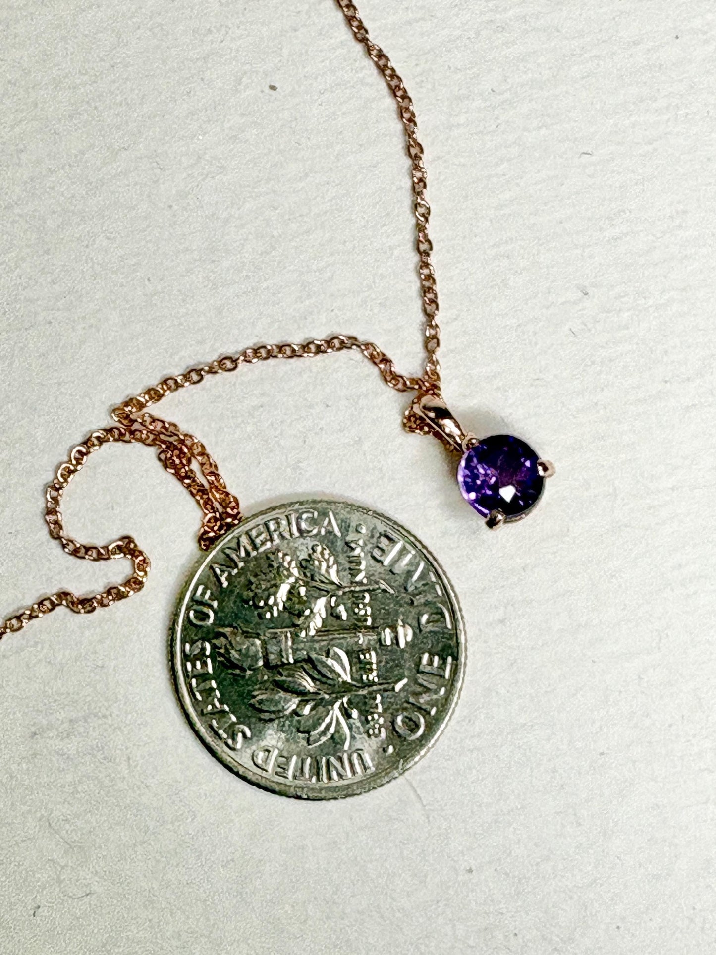 Arizona Amethyst Four Peaks Solitaire Pendant Necklace in Solid 14k Rose Gold 18" - NewLifeJewelryVault