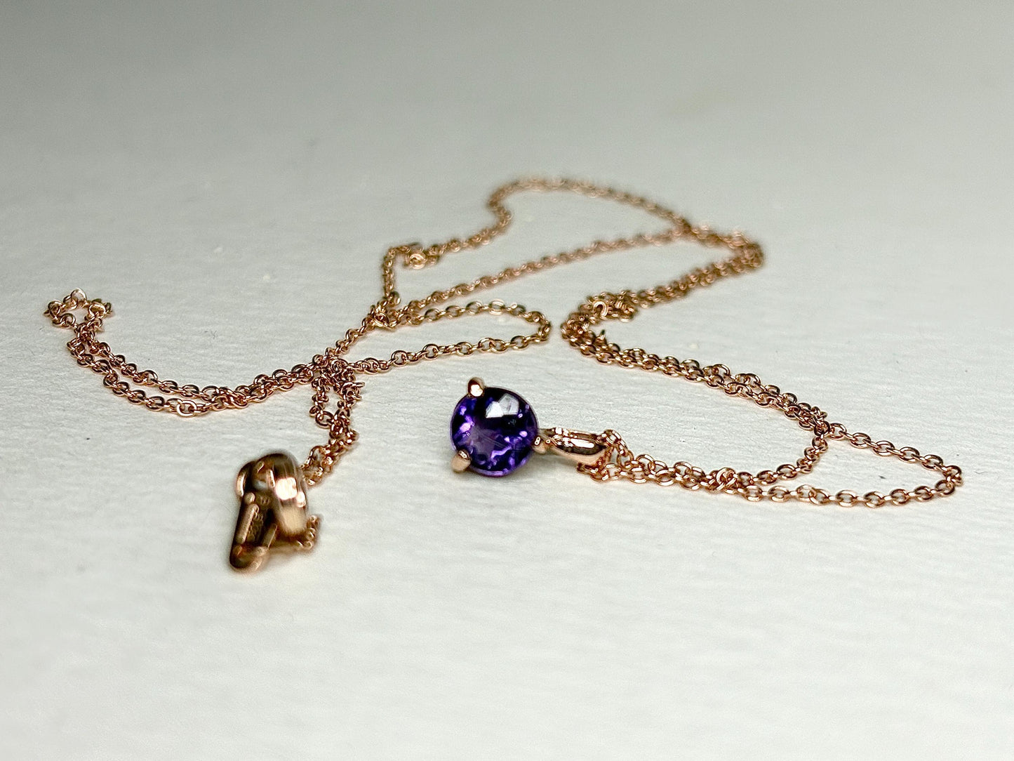 Arizona Amethyst Four Peaks Solitaire Pendant Necklace in Solid 14k Rose Gold 18" - NewLifeJewelryVault