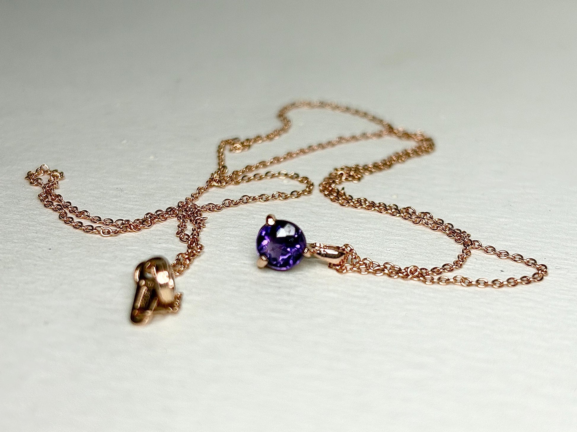 Arizona Amethyst Four Peaks Solitaire Pendant Necklace in Solid 14k Rose Gold 18" - NewLifeJewelryVault