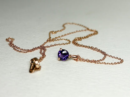 Arizona Amethyst Four Peaks Solitaire Pendant Necklace in Solid 14k Rose Gold 18" - NewLifeJewelryVault